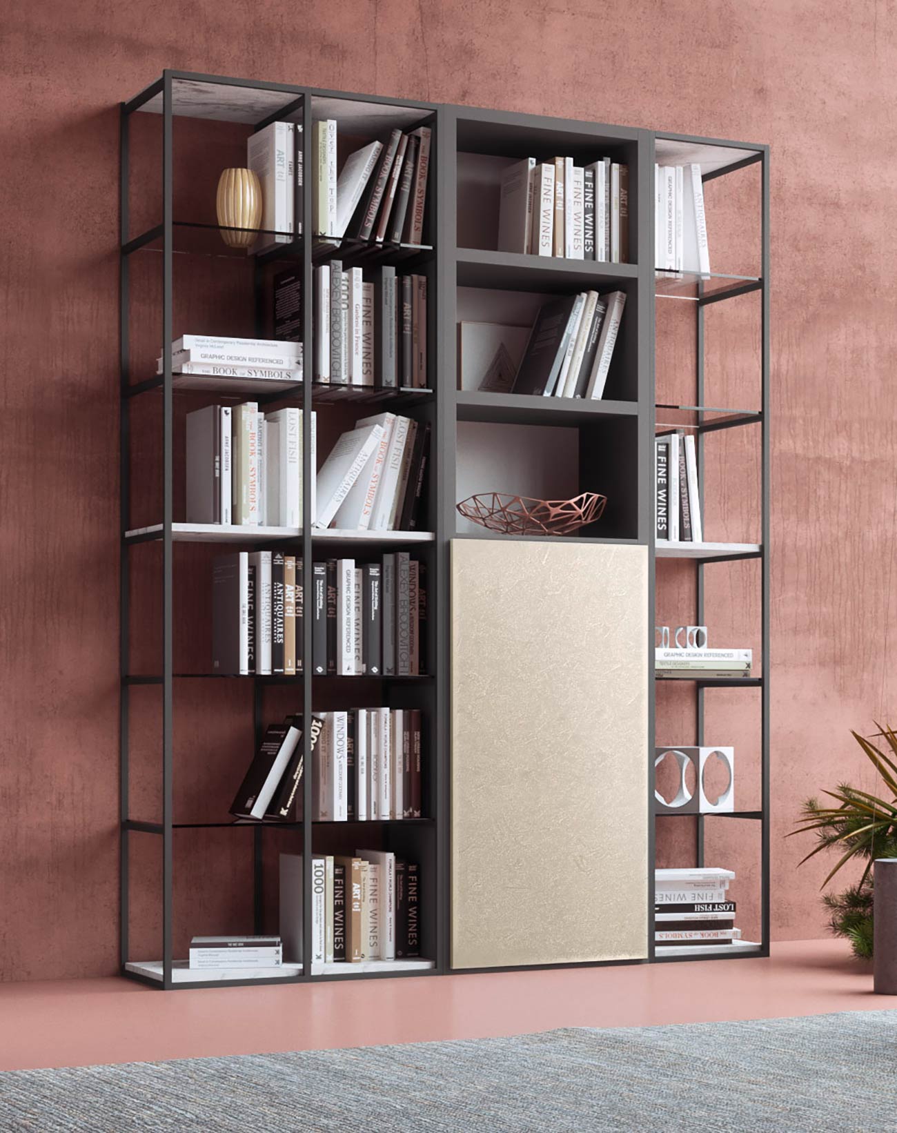 contemporary style modular wall bookcase frame