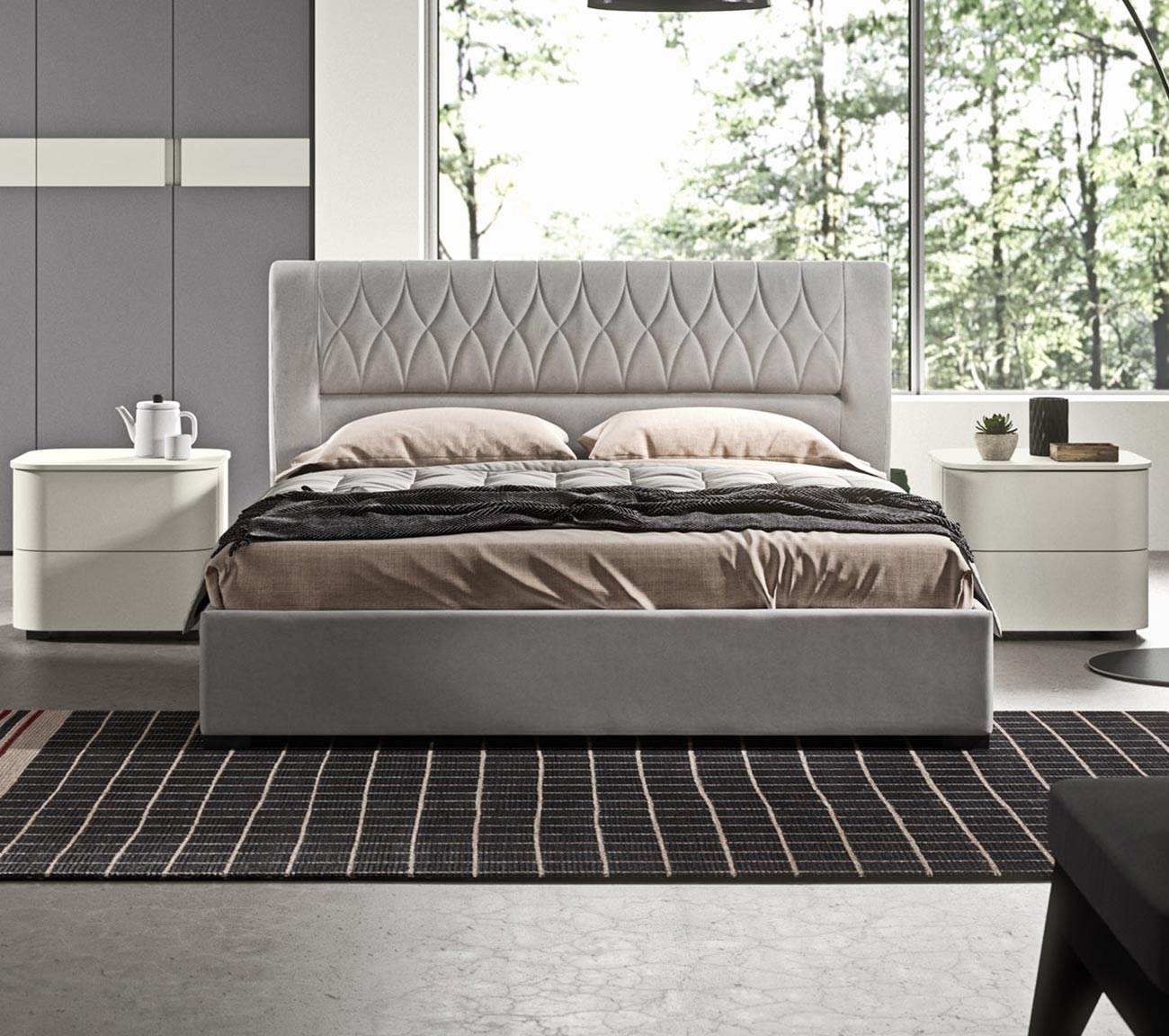 faux leather double bed with container detail 2