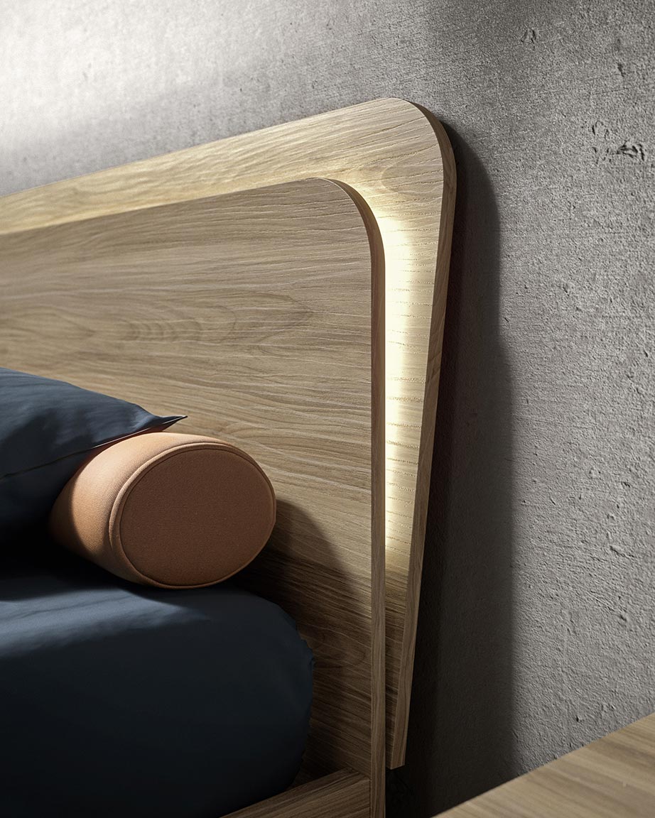 double bed with LED integrated in the wooden headboard 3