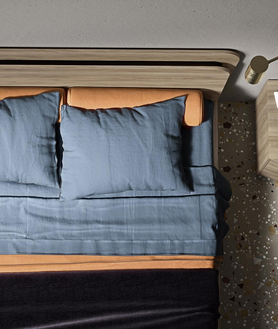 double bed with LED integrated in the wooden headboard 4