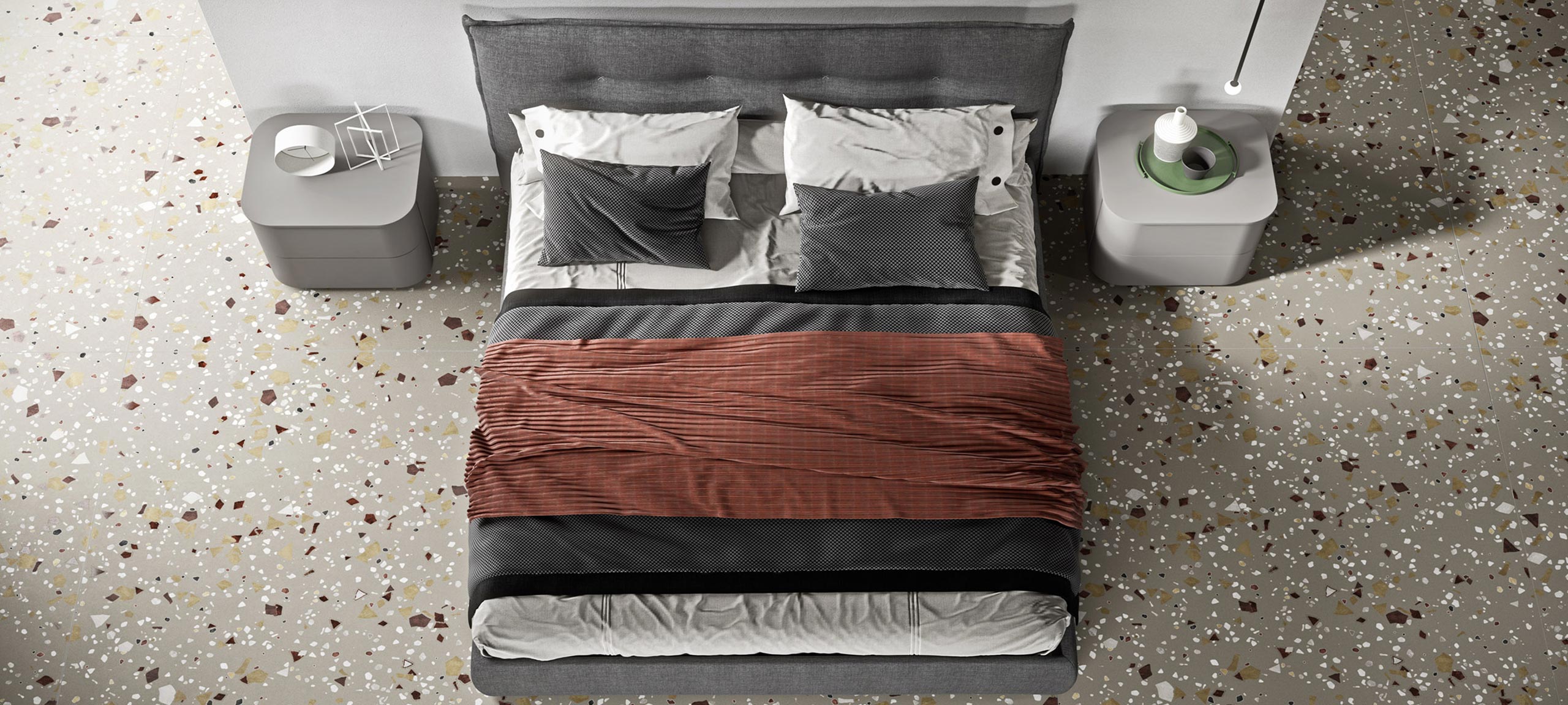 fabric-lined double bed with container 3