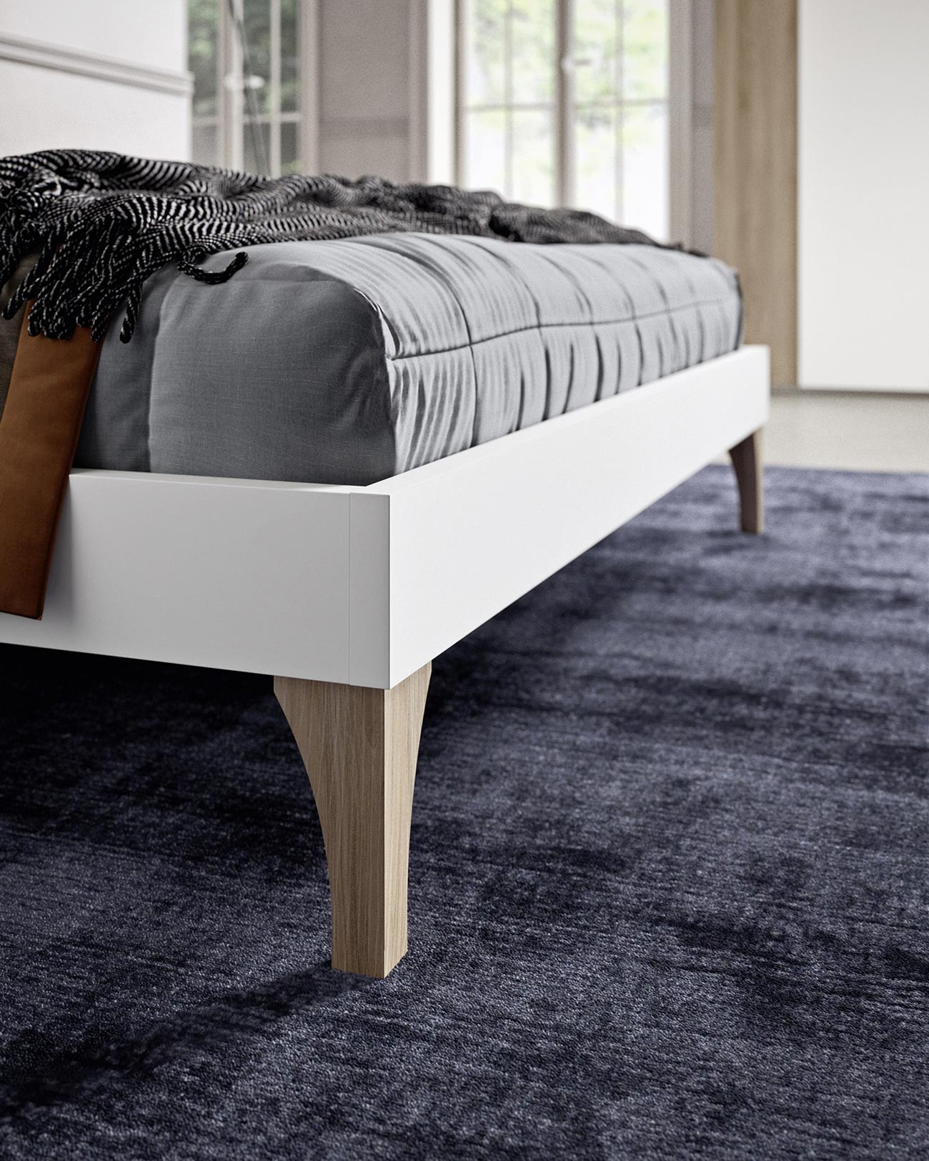 Modern double bed with designer multicolour pattern