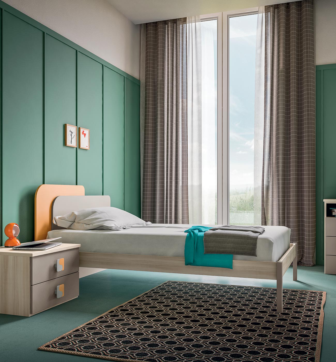 cameretta con testiera letto sagomata