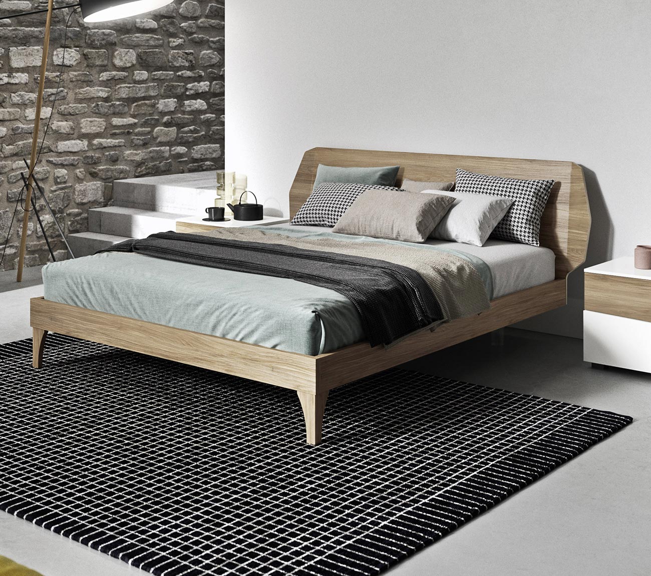 Minimalist total white double bed