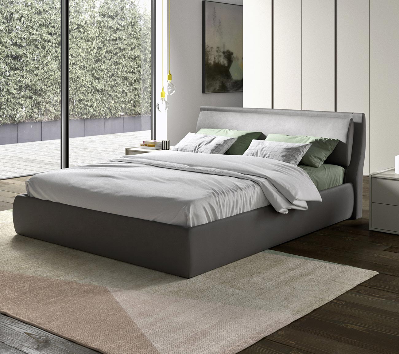 Modern double bed for mid-room positioning
