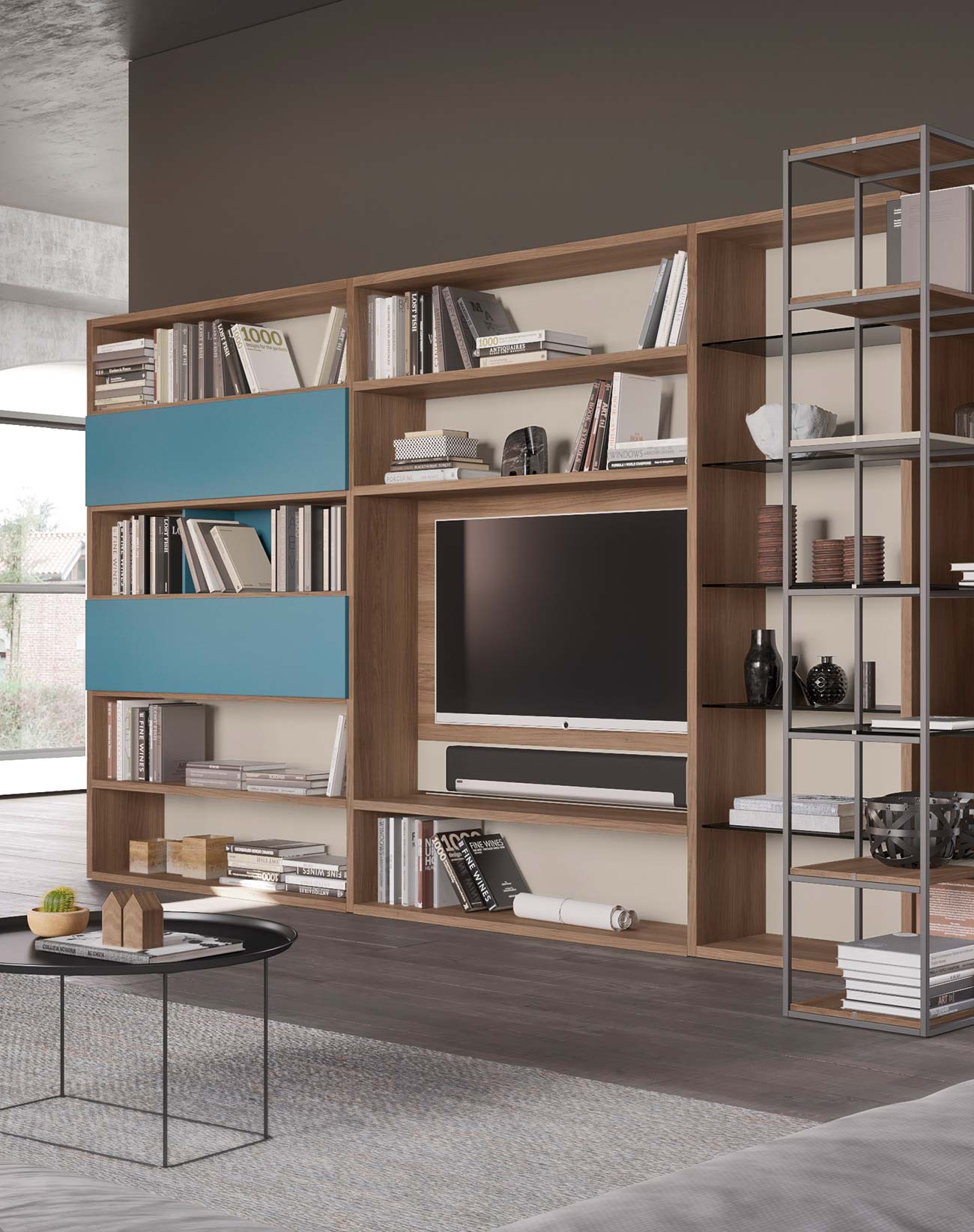 porta tv per libreria modulare design moderno