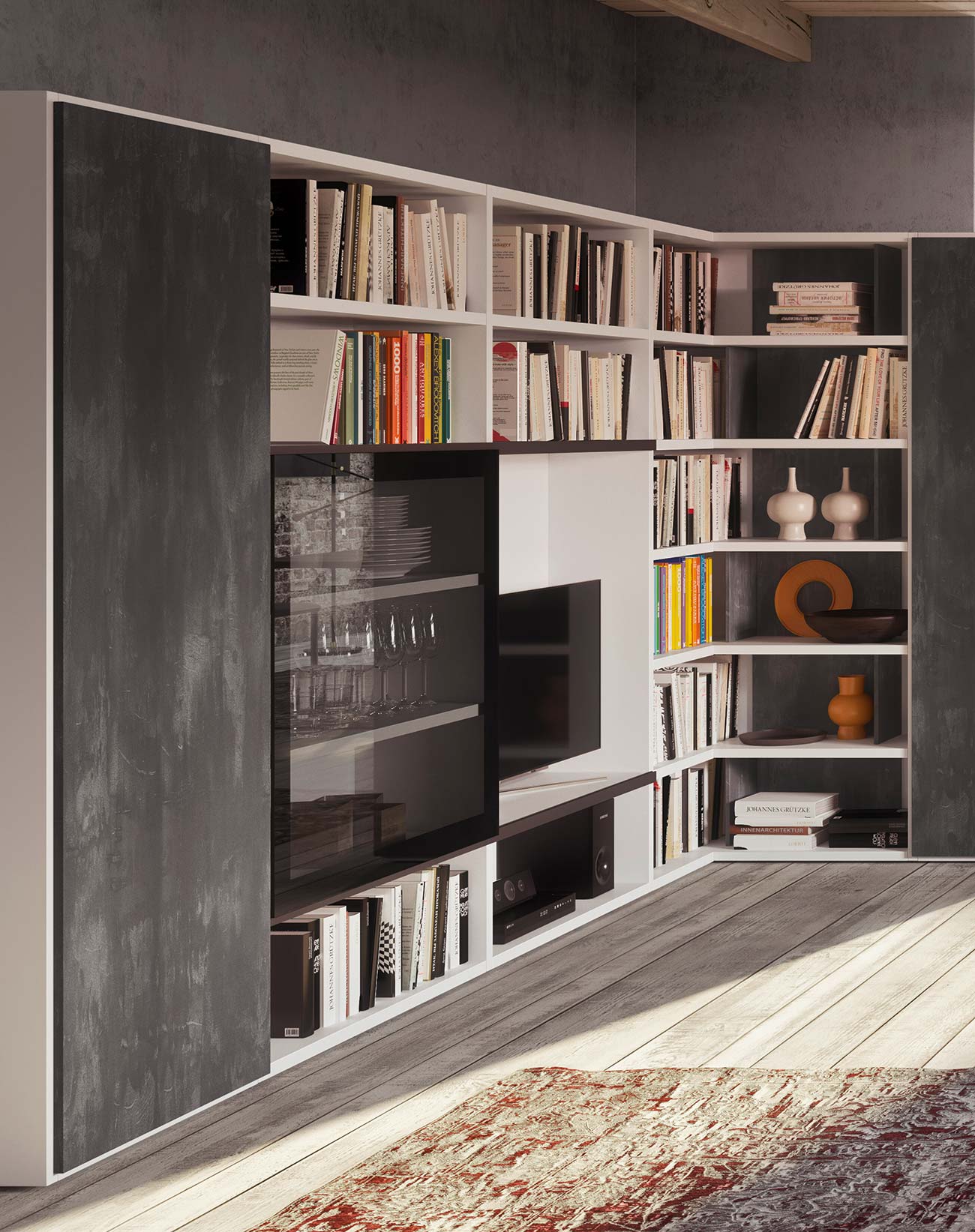 ante vetro per libreria modulare design moderno