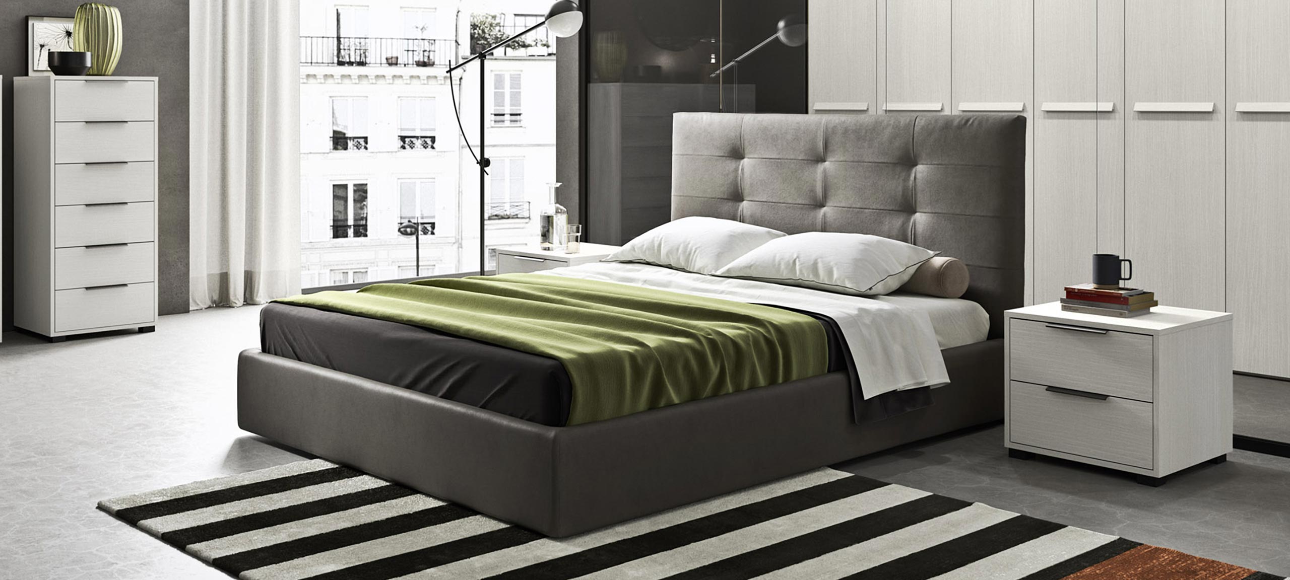 contemporary double bed with container 