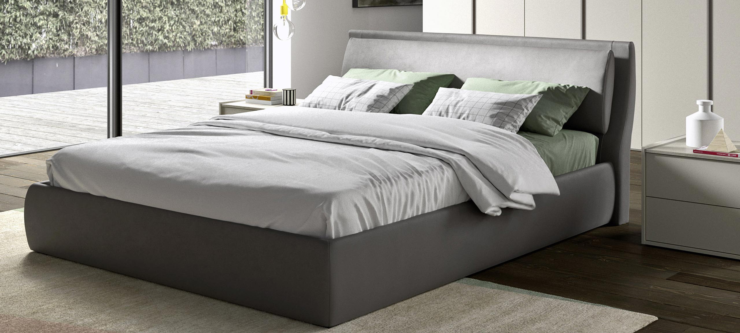 eco-leather double bed with LED and container 2