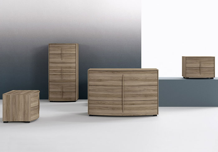 Modern bow bedsides, drawer units and chests