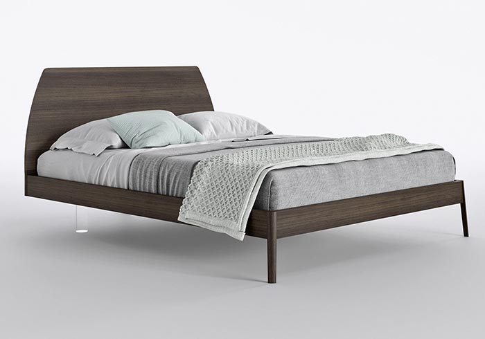double bed with eco-leather lining, container and LED